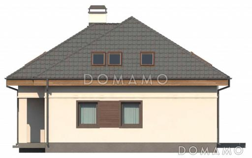 Проект одноэтажного дома из кирпича с двумя спальнями и крытой террасой с жилой мансардой / Фасад 1