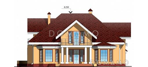 Проект одноэтажного дома с мансардным и цокольным этажами, с двумя эркерами / Фасад 1