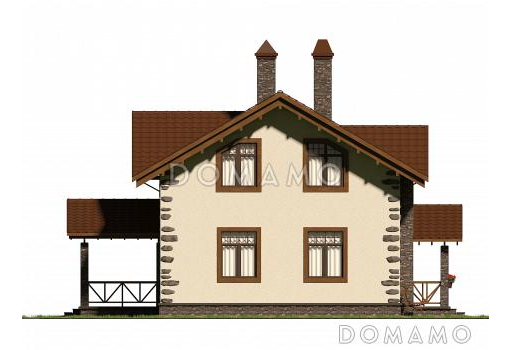 Проект коттеджа с просторной кухней-гостиной и террасой. / Фасад 4