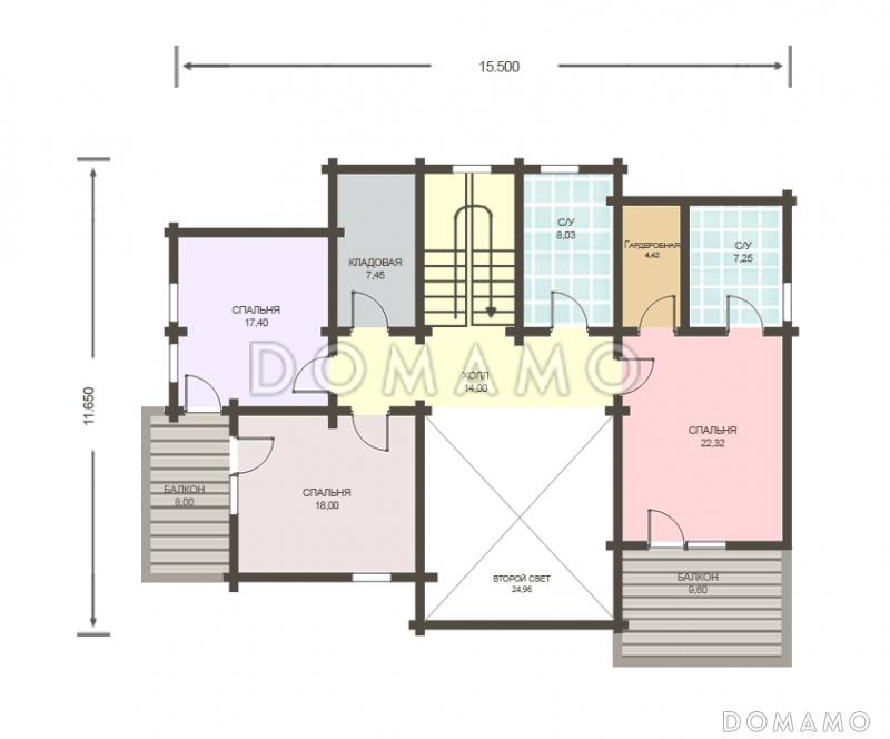 Проект дома из клееного бруса с угловой террасой / План мансардного этажа Проект дома из клееного бруса с угловой террасой / План мансардного этажа