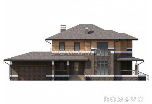 Проект двухэтажного дома из газобетона с террасой, гаражом на два автомобиля и большим погребом / Фасад 1