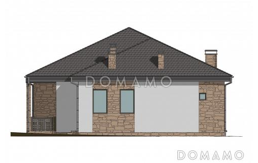 Проект одноэтажного коттеджа с сауной и крытой террасой / Фасад 3