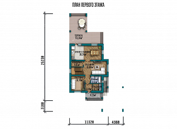 Проект двухэтажного дома с подвалом и навесом для авто / План 1 этажа
