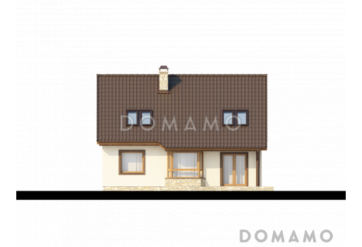 Проект одноэтажного мансардного дома из кирпича с кабинетом, тремя спальнями и эркером в гостиной / Фасад 2