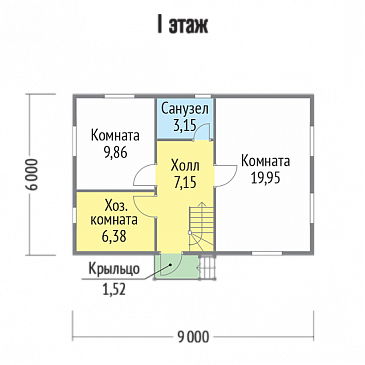 Проект дома из клееного бруса с санузлом / План 1 этажа