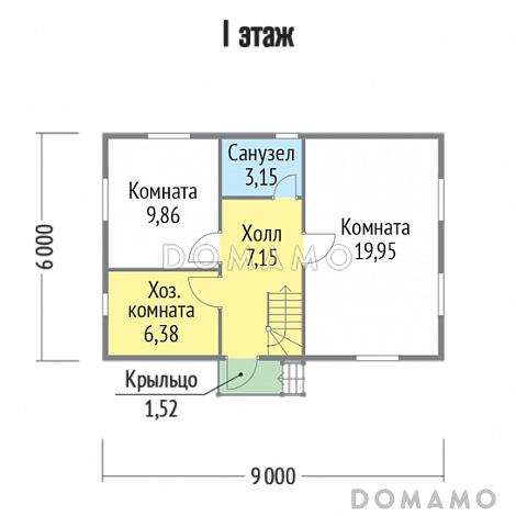 Проект дома из клееного бруса с санузлом / План 1 этажа