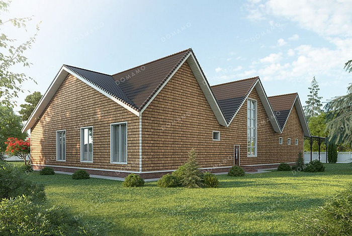 Проект большого одноэтажного дома с мансардой и гаражом на два автомобиля