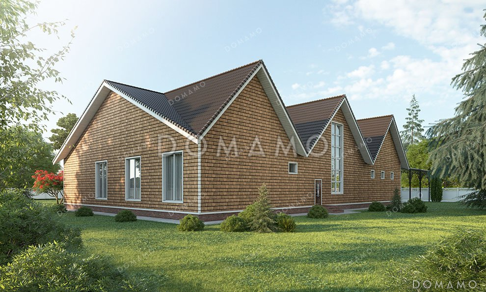 Проект большого одноэтажного дома с мансардой и гаражом на два автомобиля / 3