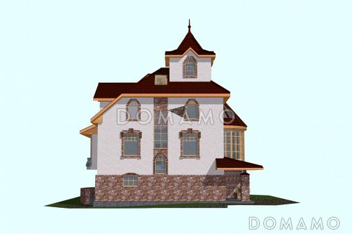 Проект трёхэтажного коттеджа с башенкой и пандусом / Фасад 4