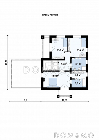 Проект современного двухэтажного дома из газобетона балконом, лоджией и открытой террасой над двухместным гаражом / План 2 этажа Проект современного двухэтажного дома из газобетона балконом, лоджией и открытой террасой над двухместным гаражом / План 2 этажа