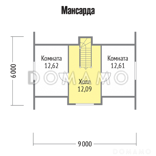 Проект двухэтажного дома 6х9 из бруса / План мансардного этажа Проект двухэтажного дома 6х9 из бруса / План мансардного этажа