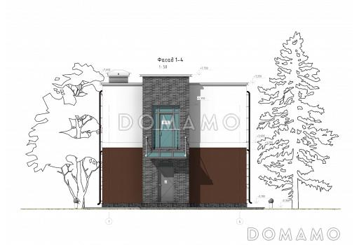 Проект компактного дома с тремя спальнями и открытыми террасами на обоих этажах / Фасад 1