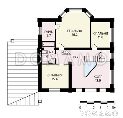 Проект классического дома с эркером, гаражом и крытой террасой / План 2 этажа