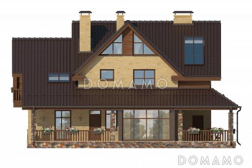 Проект дома с просторной гостиной и кухней столовой, террасой с барбекю, зимним садом, двумя балконами,  / Фасад 4