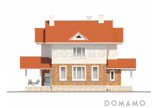 Проект практичного двухэтажного коттеджа для большой семьи / Фасад 3