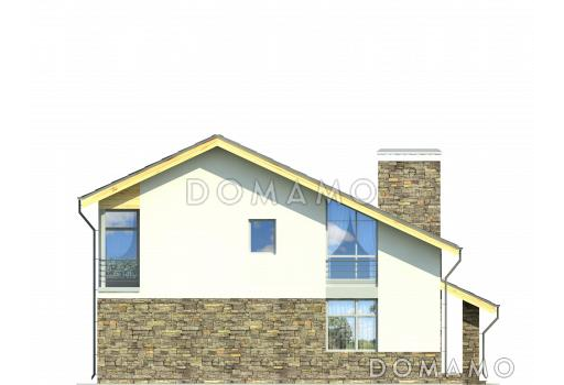 Проект дома с гаражом на одну машину, кухней-столовой с выходом на террасу, спальней на первом этаже, вторым светом / Фасад 2