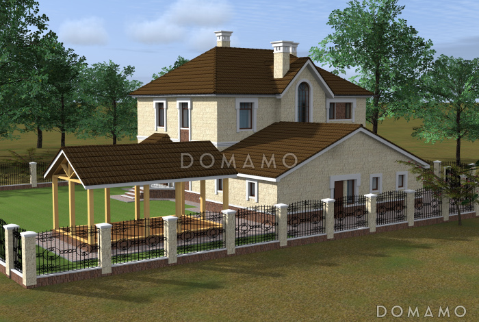 Проект дома из СИП панелей в классическом стиле с гаражом Проект дома из СИП панелей в классическом стиле с гаражом