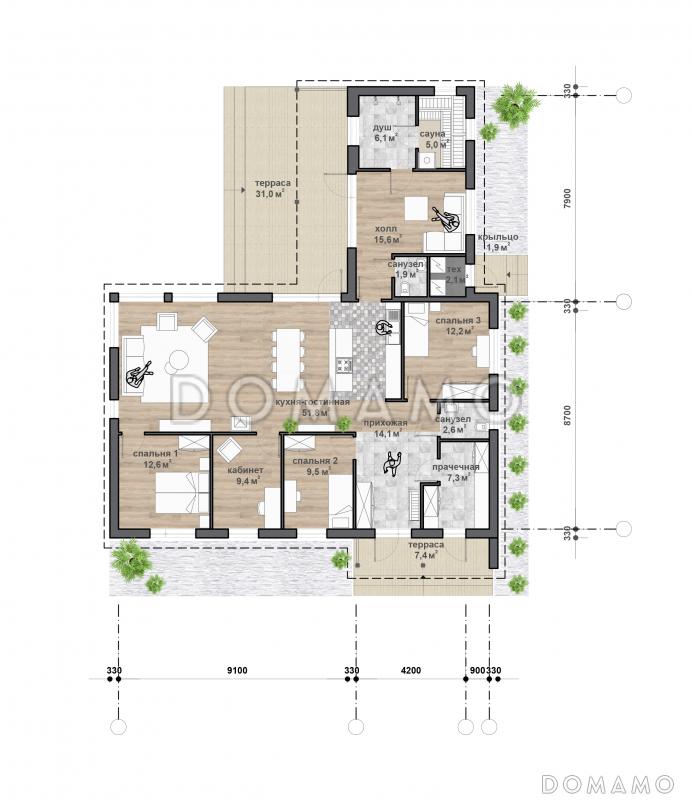 С-230 одноэтажный дом / План 1 этажа
