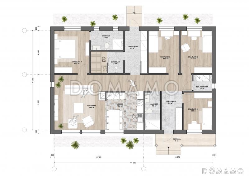 С-154 одноэтажный дом / План 1 этажа