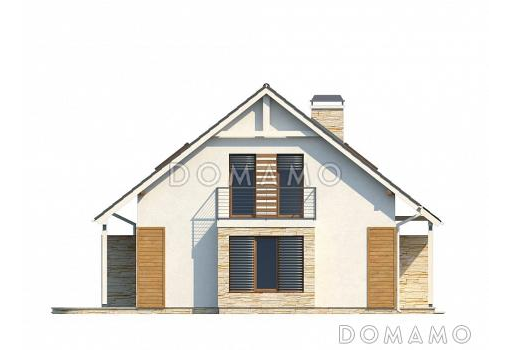 Проект мансардного дома из газобетона с кабинетом, тремя спальнями и балконом / Фасад 2