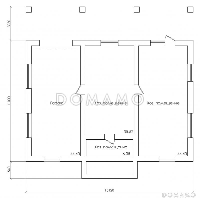 Проект дома с мансардным и цокольным этажом, с гаражом и крытой террасой на втором этаже / План цокольного этажа