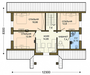Проект уютного загородного дома из SIP панелей с ажурным крыльцом под зеленой крышей / План мансардного этажа Проект уютного загородного дома из SIP панелей с ажурным крыльцом под зеленой крышей / План мансардного этажа