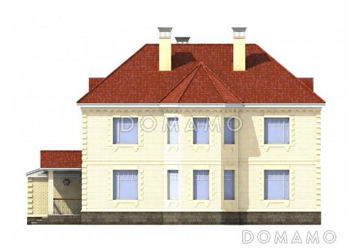 Проект двухэтажного коттеджа с мансардой / Фасад 4