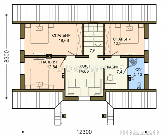 Проект уютного загородного дома из SIP панелей с ажурным крыльцом под зеленой крышей / План мансардного этажа Проект уютного загородного дома из SIP панелей с ажурным крыльцом под зеленой крышей / План мансардного этажа