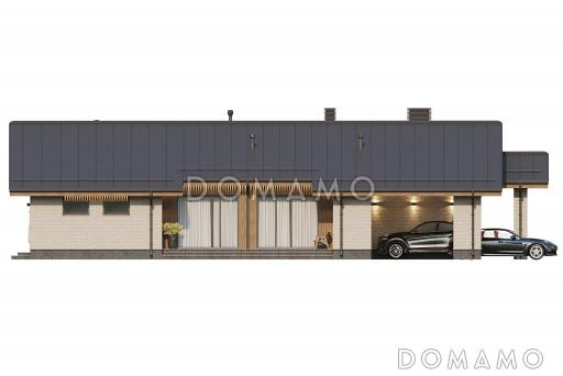 Проект дома с террасами, зоной барбекю, приватной зоной и просторной гостиной-кухней-столовой / Фасад 3