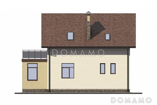 Проект коттеджа тремя спальнями, верандой и большим балконом / Фасад 3