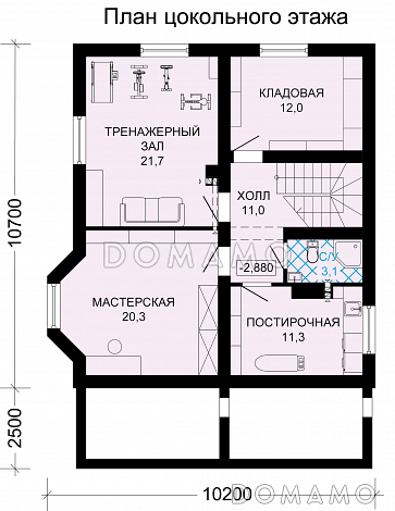 Проект рационально распланированного, уютного дома с тремя просторными спальнями и личным кабинетом / План цокольного этажа Проект рационально распланированного, уютного дома с тремя просторными спальнями и личным кабинетом / План цокольного этажа