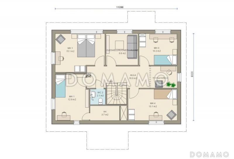 Проект двухэтажного дома с пятью комнатами на втором этаже / План мансардного этажа