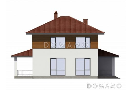 Проект двухэтажного дома с гаражом и навесом для автомобилей / Фасад 3