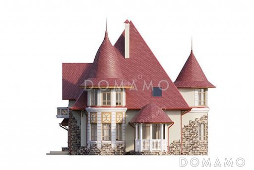 Проект дома с эркером и террасой в стиле замка / Фасад 2