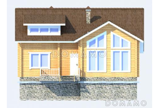 Проект деревянного дома с просторными кладовыми на цокольном этаже / Фасад 1