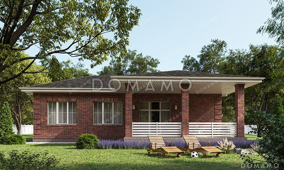 Проект одноэтажного дома с большой террасой и гаражом / 2