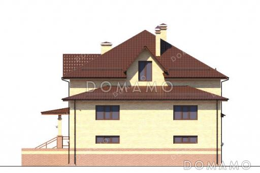 Проект двухэтажного дома с гаражом, оборудованным подвалом и крытой террасой / Фасад 2