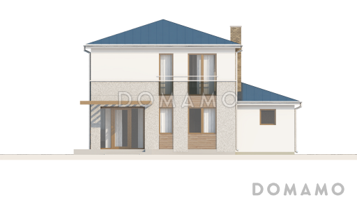 Проект современного двухэтажного дома из газобетона с тремя спальнями и пристроенным гаражом / Фасад 4