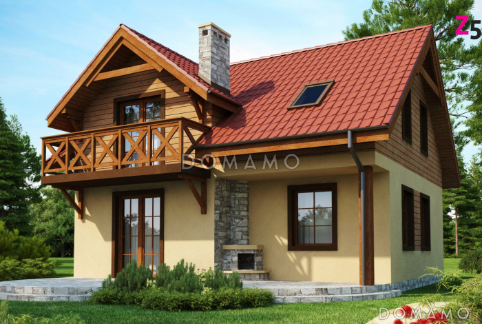 Проект компактного одноэтажного мансардного дома из кирпича квадратной формы с барбекю на террасе Проект компактного одноэтажного мансардного дома из кирпича квадратной формы с барбекю на террасе