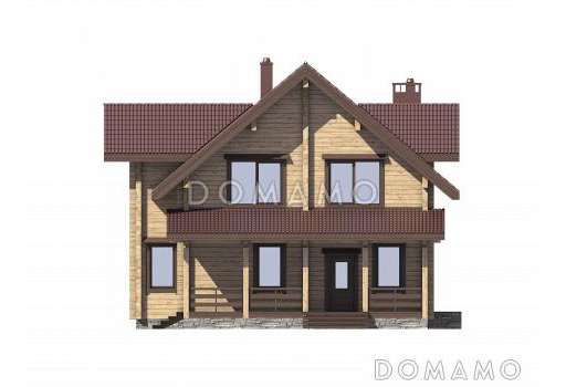 Проект дома из бруса с большой крытой террасой / Фасад 1