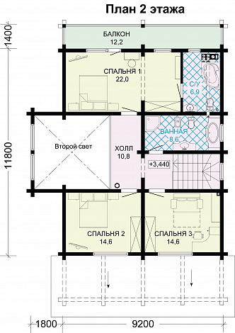 Проект дома из бруса с небольшой кухней / План мансардного этажа