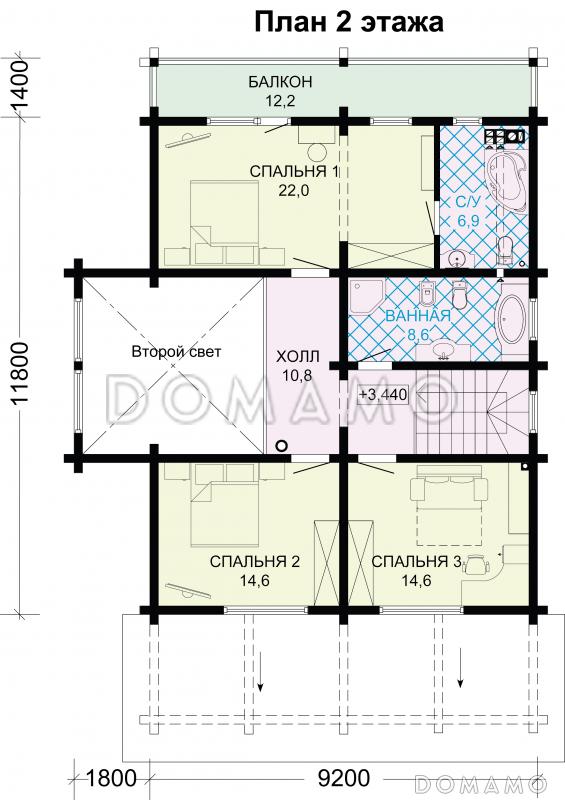Проект дома из бруса с небольшой кухней / План мансардного этажа