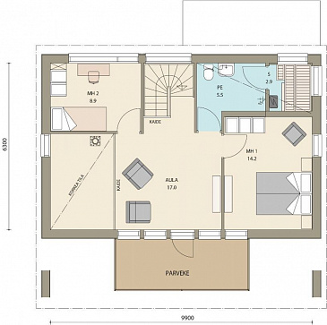 Проект стильного каркасного дома / План 2 этажа Проект стильного каркасного дома / План 2 этажа