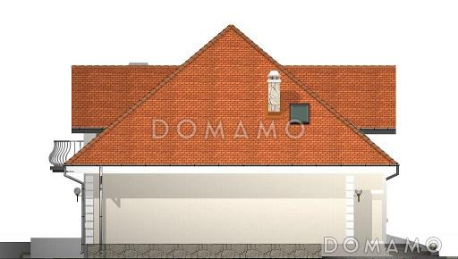 Проект одноэтажного мансардного дома из газобетона с двумя балконами и барбекю на террасе  / Фасад 2