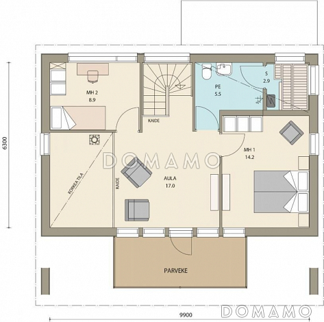 Проект стильного каркасного дома / План 2 этажа Проект стильного каркасного дома / План 2 этажа
