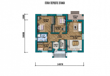 Проект одноэтажного дома с просторной кухней-гостиной / План 1 этажа Проект одноэтажного дома с просторной кухней-гостиной / План 1 этажа