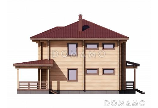Проект двухэтажного дома из бруса с кабинетом, 4 спальнями и большой гардеробной у входа / Фасад 2