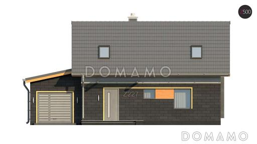 Проект компактного одноэтажного дома из газобетона с ночной зоной на мансардном этаже и с гаражом  / Фасад 3