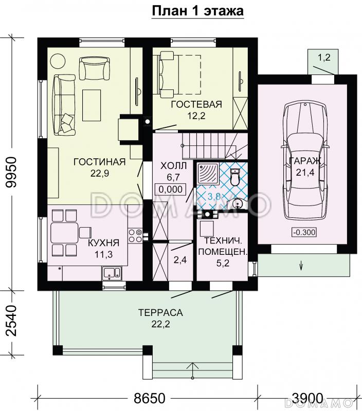 Проект дома из газобетона до 200 кв.м / План 1 этажа