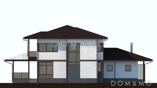 Проект загородного дома с гаражом, гостевой, террасой, кабинетом, балконом / Фасад 2